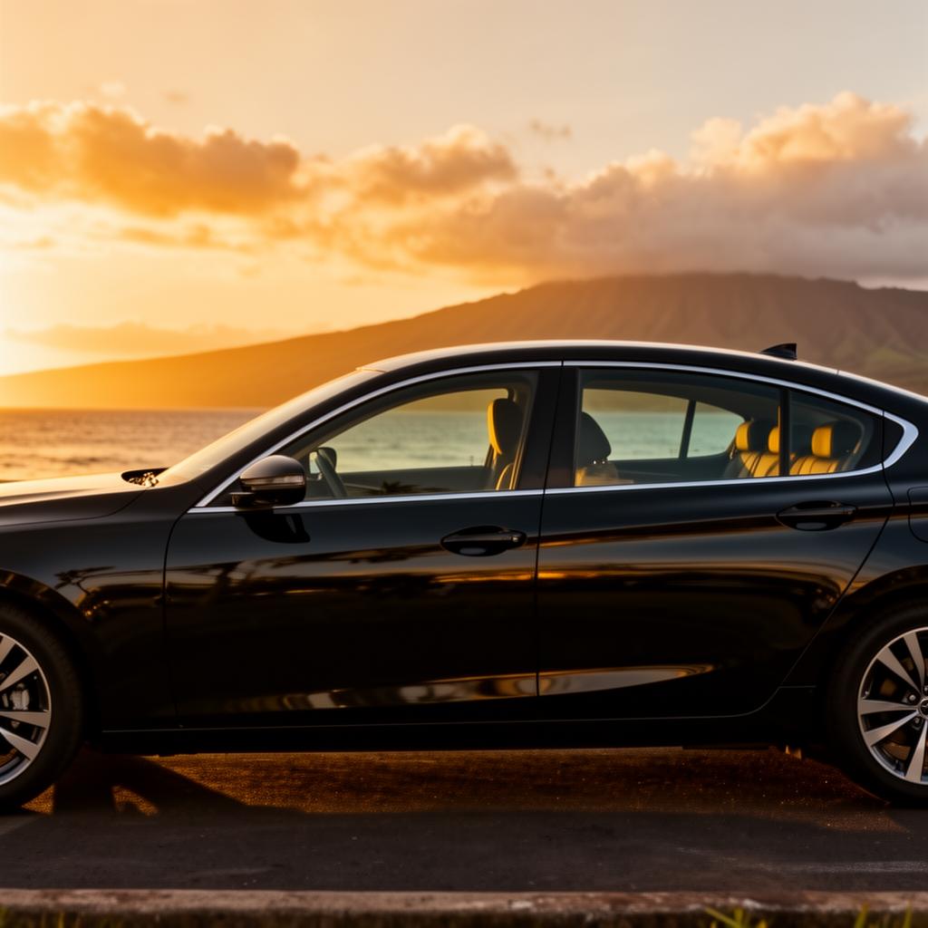 Black sedan at Hilo overlook — before tint