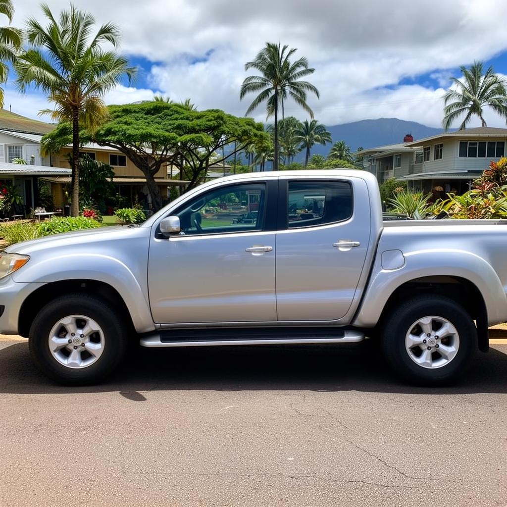 Silver Tacoma on Hilo street — before tint
